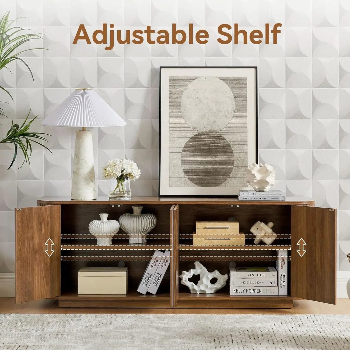 64 Inch Walnut Contemporary Buffet Sideboard Cabinet from PriceLows™