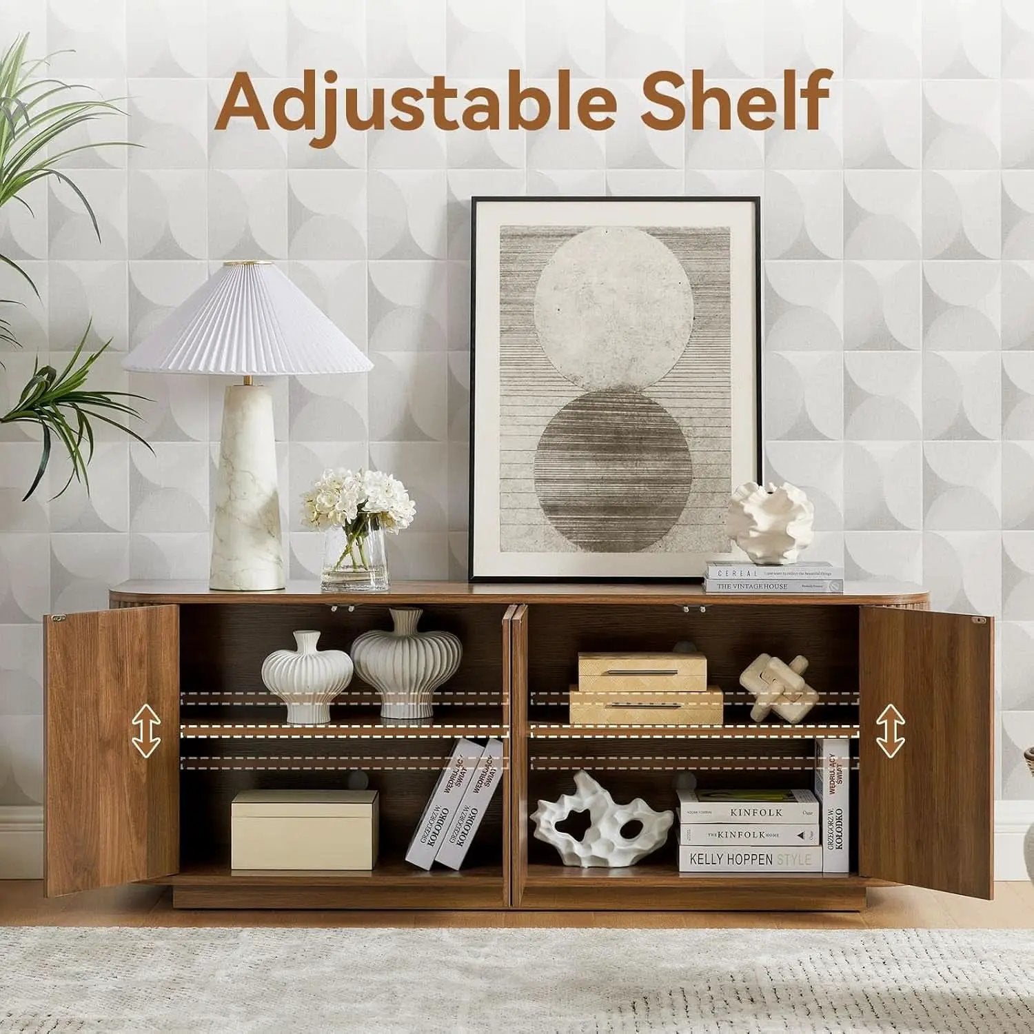 64 Inch Walnut Contemporary Buffet Sideboard Cabinet from PriceLows™