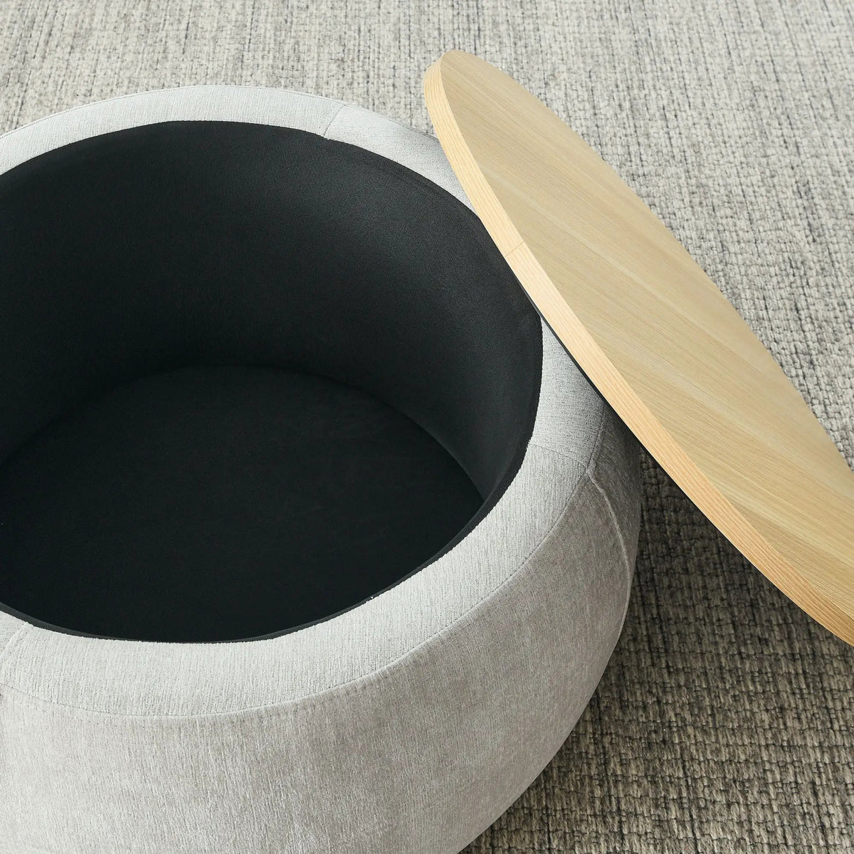 Round Storage Ottoman | Pleated Fabric | Removable Lid