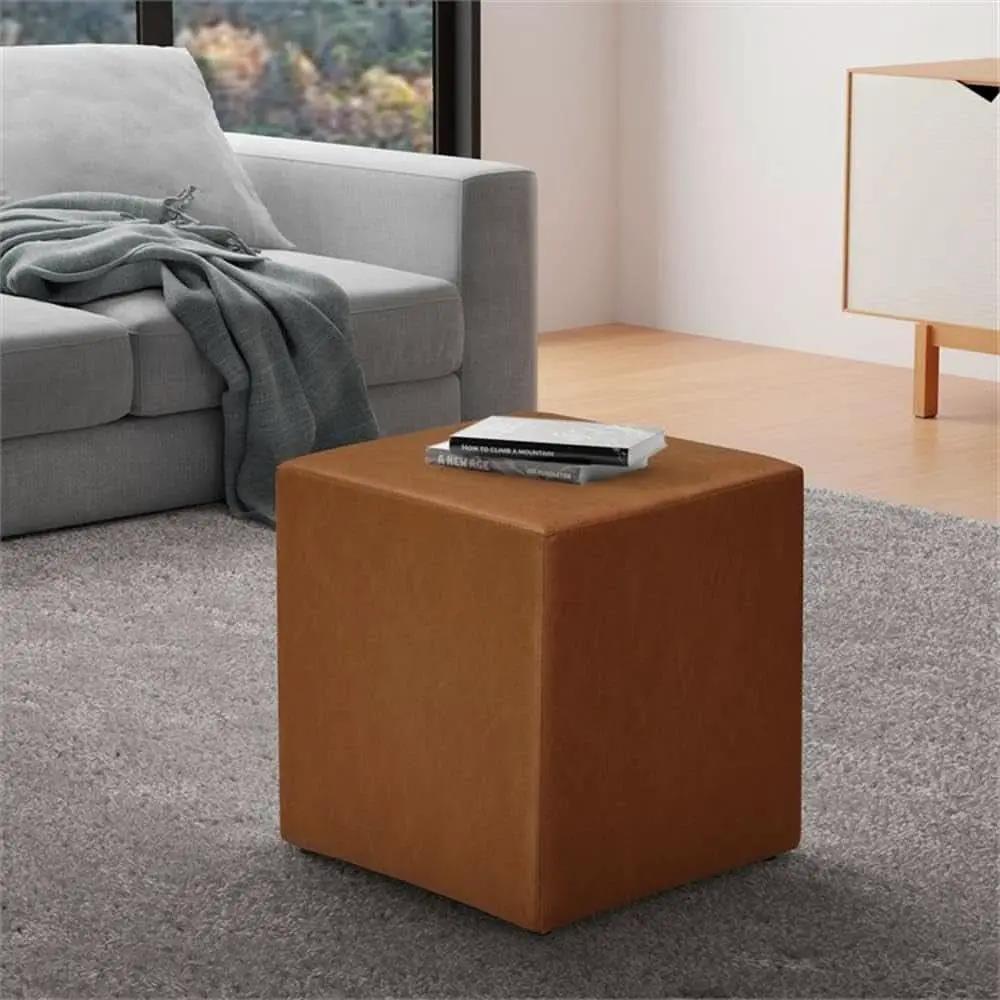 Eighteen Inch Caramel Brown Square Ottoman Footstool from PriceLows™