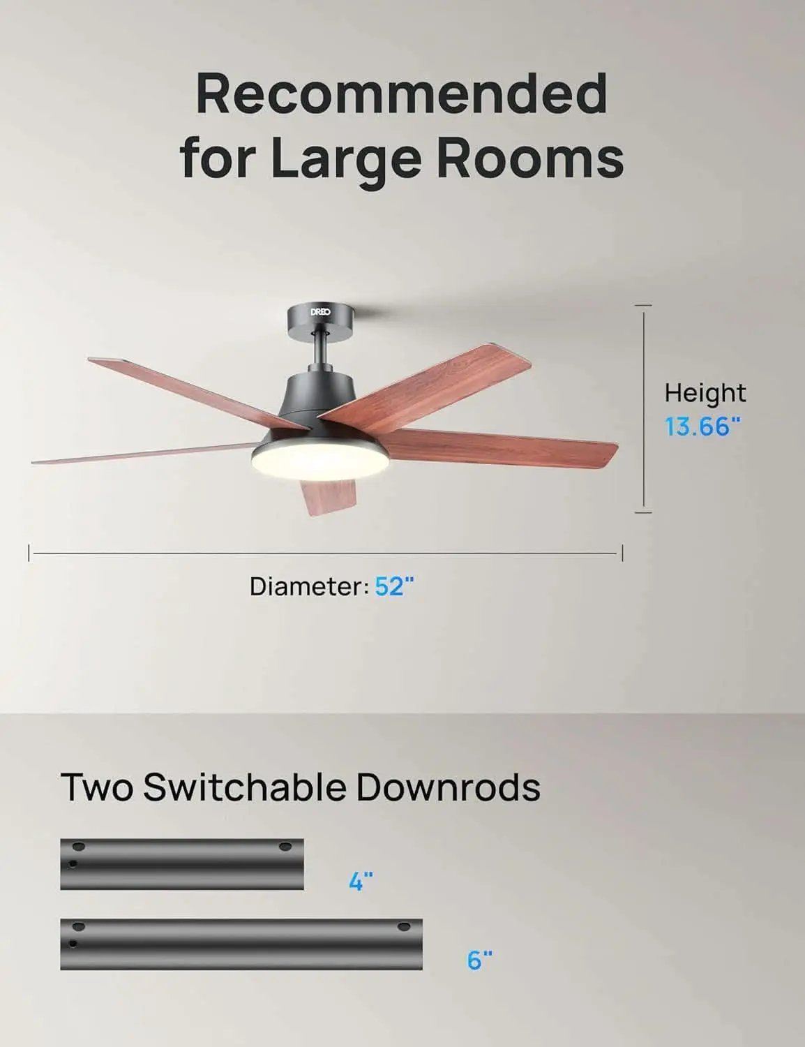 52 Inch Ceiling Fan With Dimmable LED Lights Remote from PriceLows™