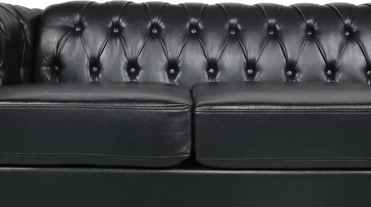 3 Seater PU Chesterfield Sofa Black Tufted Nailhead Trim from PriceLows™
