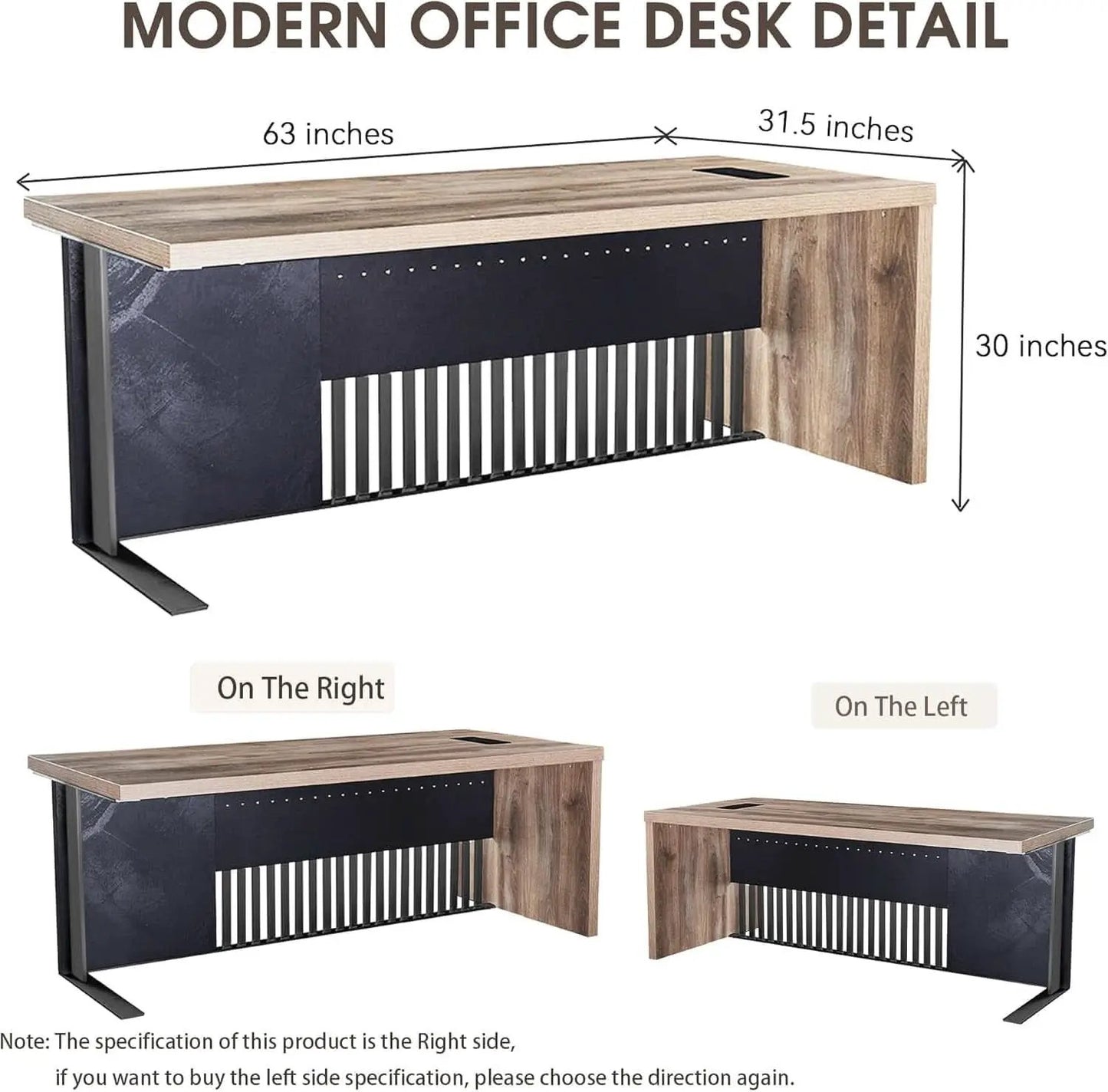 63 Inch Executive Office Desk Stainless Steel Frame from PriceLows™