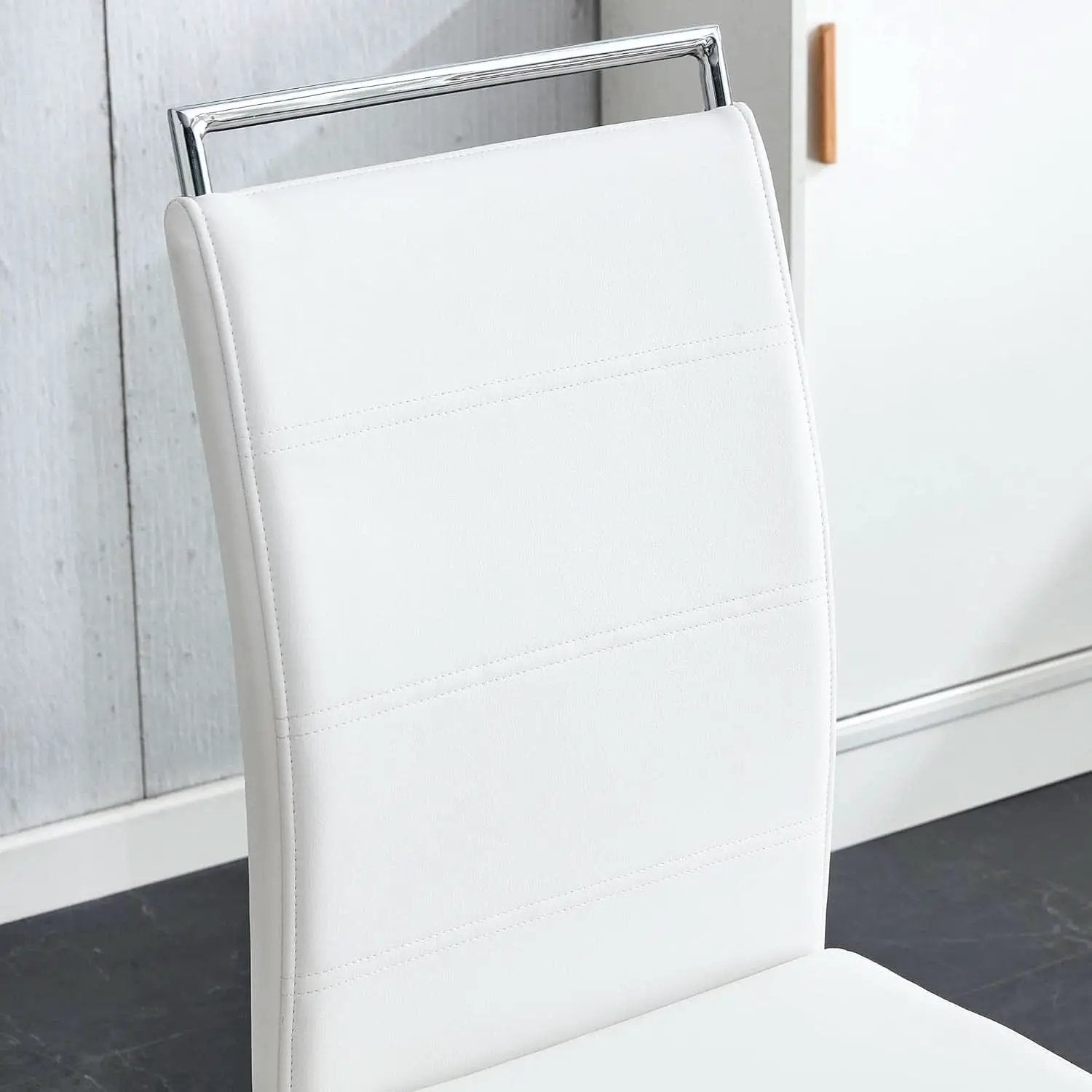 White PU Leather Dining Chair Set High Back Upholstered from PriceLows™