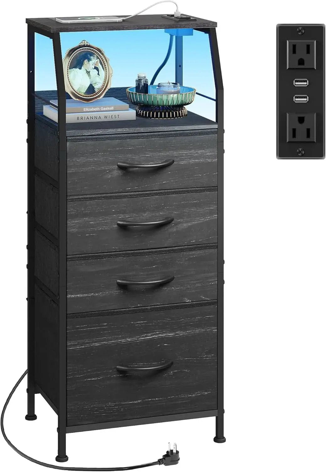 Black Nightstand With Integrated Charging Station RGB LED from PriceLows™