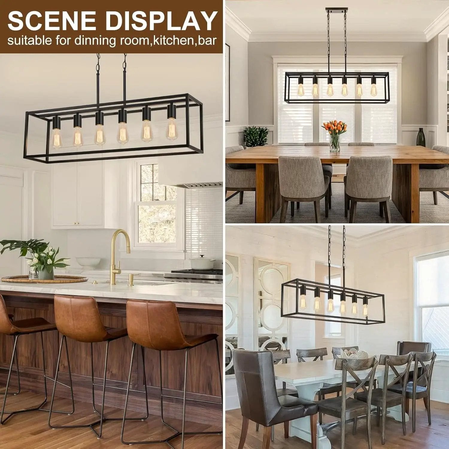 Six Light Black Linear Chandelier With Adjustable Height from PriceLows™