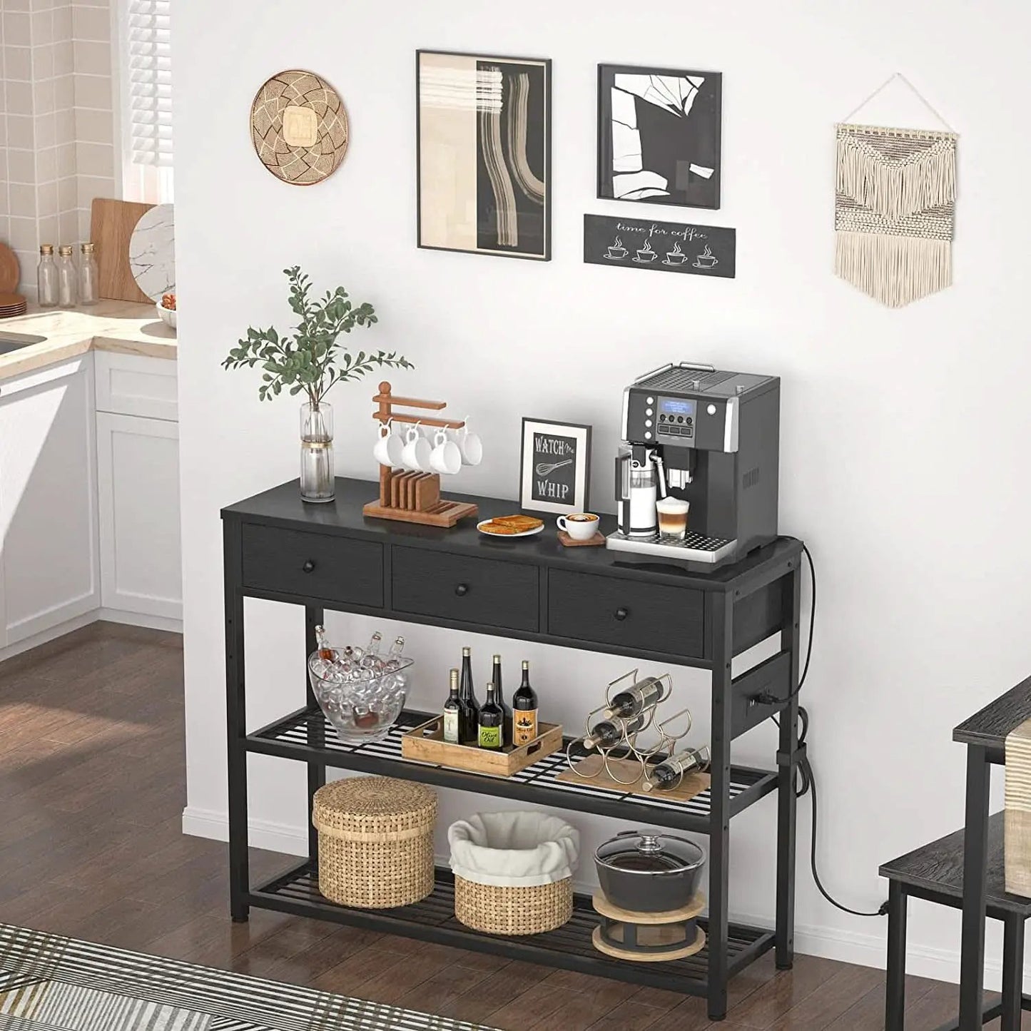 Black Console Table With USB Ports And Outlets For Living Room from PriceLows™