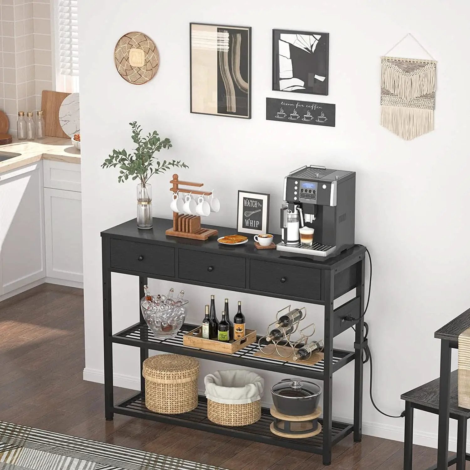 Black Console Table With USB Ports And Outlets For Living Room from PriceLows™