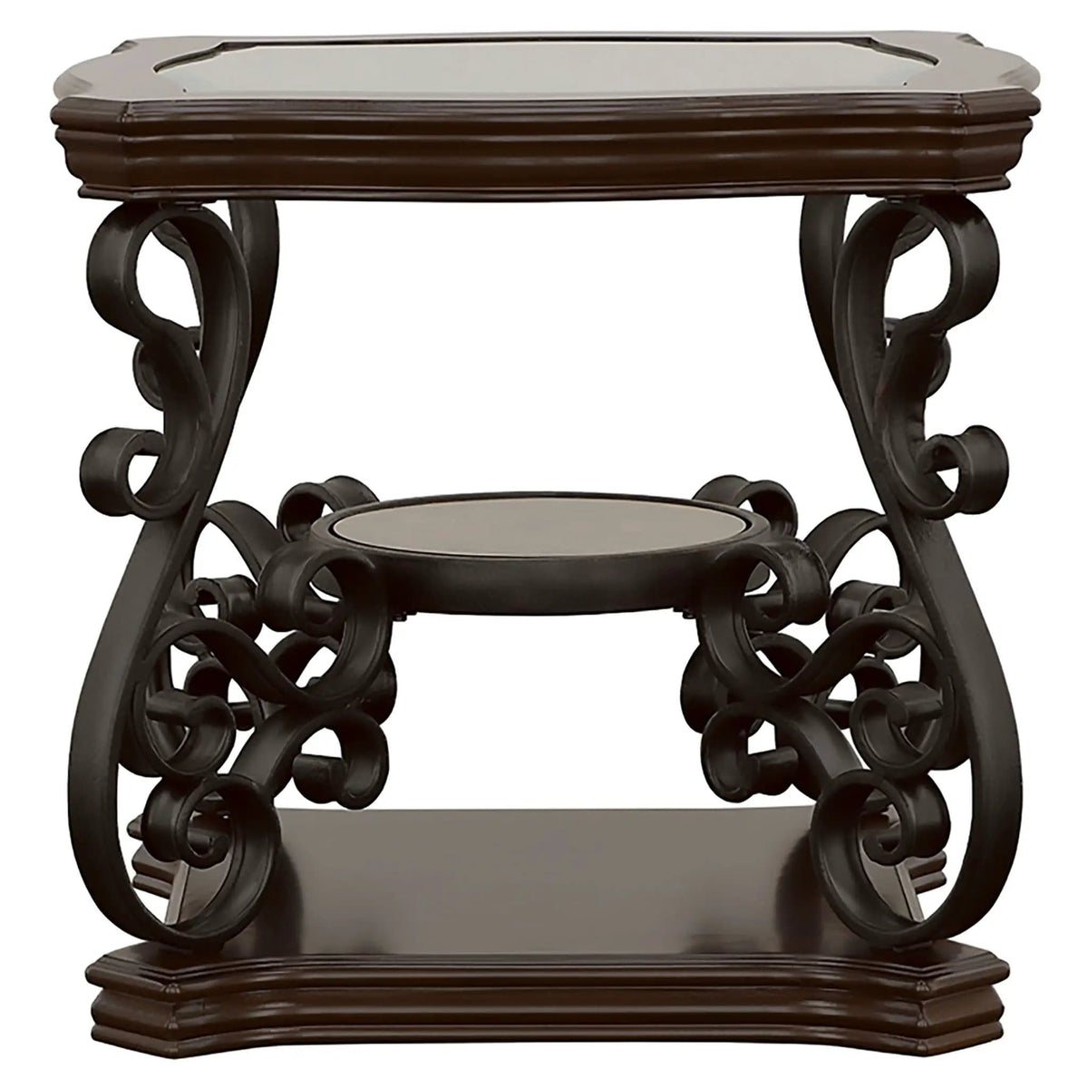 Laney 1-shelf Glass Top Square End Table Deep Merlot | 24.5 x 24.5 x 24.75 in | Engineered Wood & Tempered Glass | Living Room