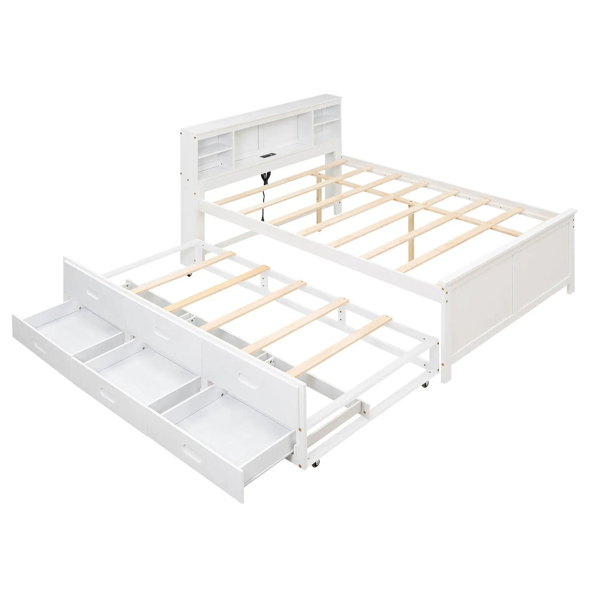 Platform Bed | Storage Headboard | USB Ports | Twin Trundle