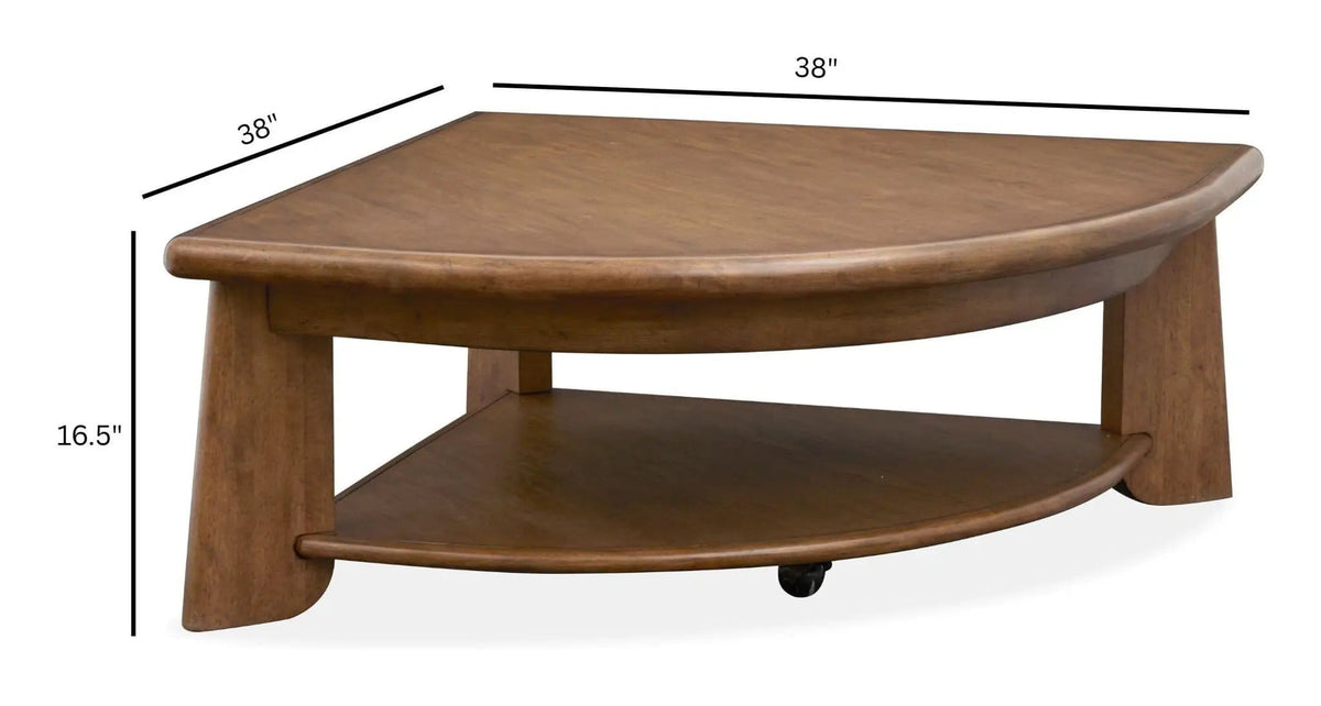 Tanner Pie Shaped Lift Top Cocktail Table With Casters | 38 x 38 x 16.5 in | Veneer & Wood | Tawny Brown