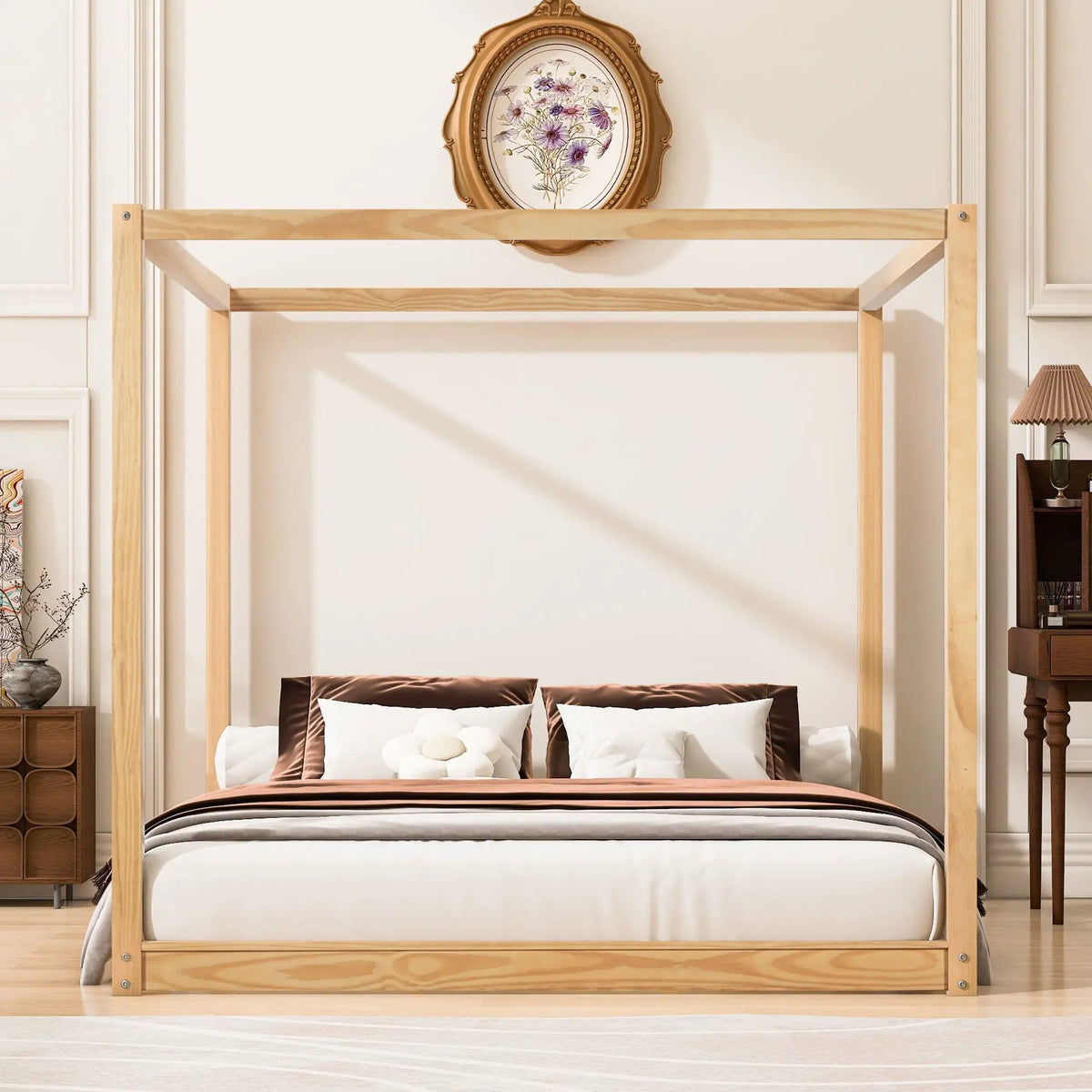Canopy Platform Bed | Solid Pine Wood | Airflow Slats