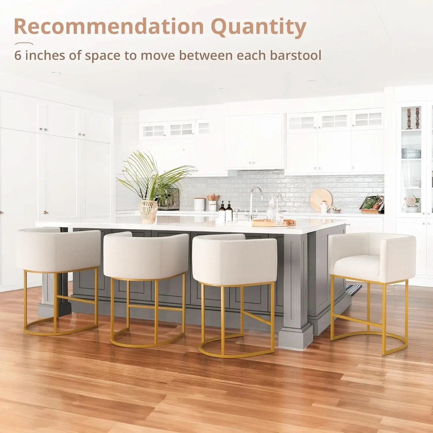 27 Inch Counter Height Bar Stools With Backrest And Arms Gold Metal Frames Beige Linen Upholstery from PriceLows™