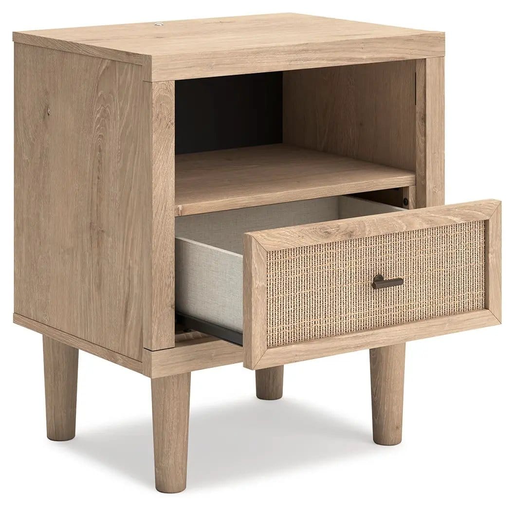 Cielden One Drawer Night Stand Nightstands w/ Charging Station | 21.3 x 15.79 x 25 in | Engineered Wood & Linen | Two-Tone