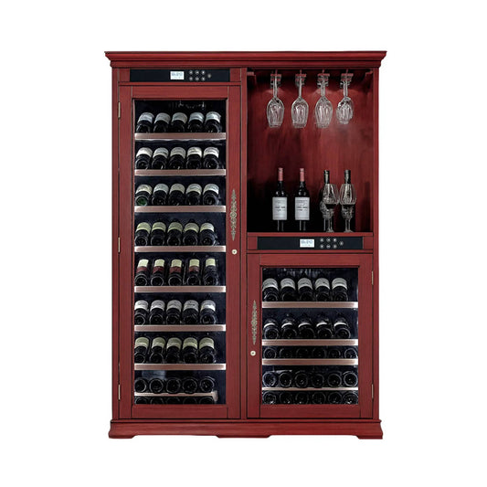 158 Bottle Wooden Wine Cooler Cabinet With Adjustable Temperature And Vacuum | Glass | Wine Fridge | Home