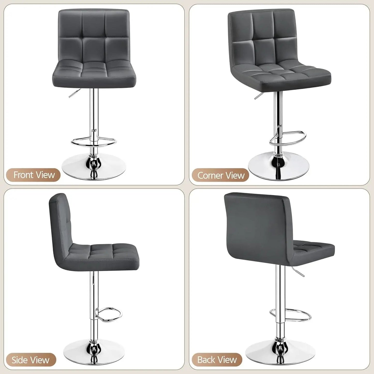 Bar Stools Set of 2, PU Leather Swivel Backrest, Gray from PriceLows™