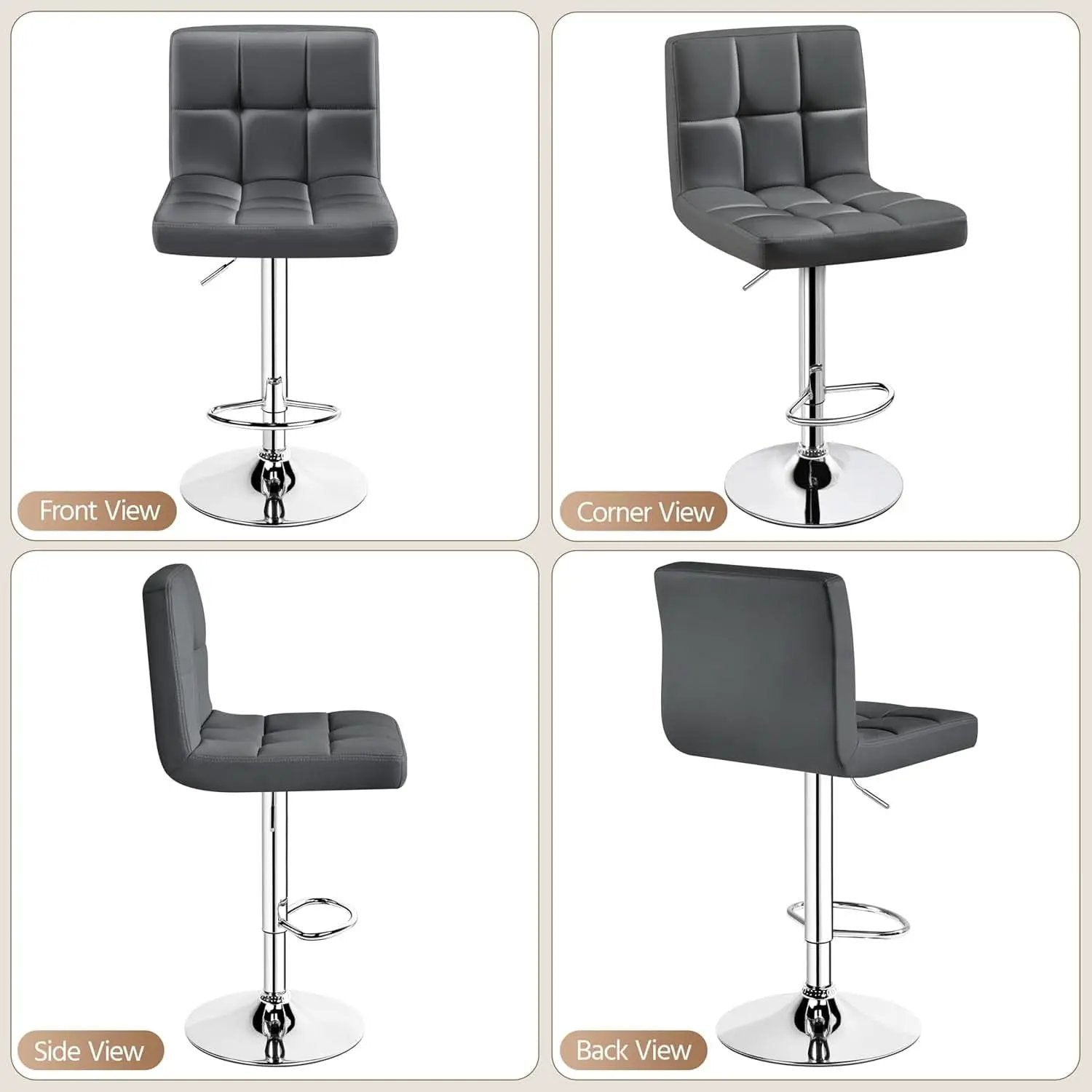 Bar Stools Set of 2, PU Leather Swivel Backrest, Gray from PriceLows™
