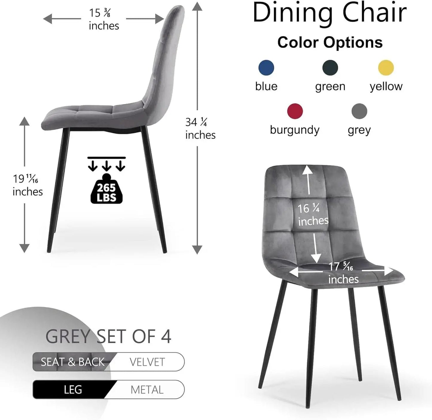 Grey Velvet Dining Chairs Set Of 4 With Metal Legs from PriceLows™