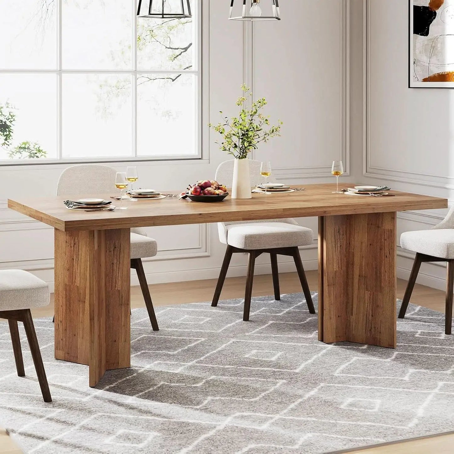 63 Inch Walnut Farmhouse Dining Table Seats Four To Six from PriceLows™