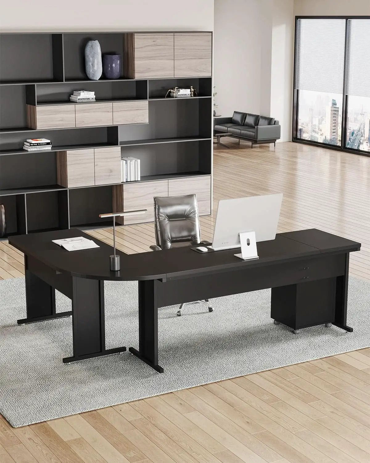 83 Inch L Shaped Desk With 3 Drawer File Cabinet Office from PriceLows™