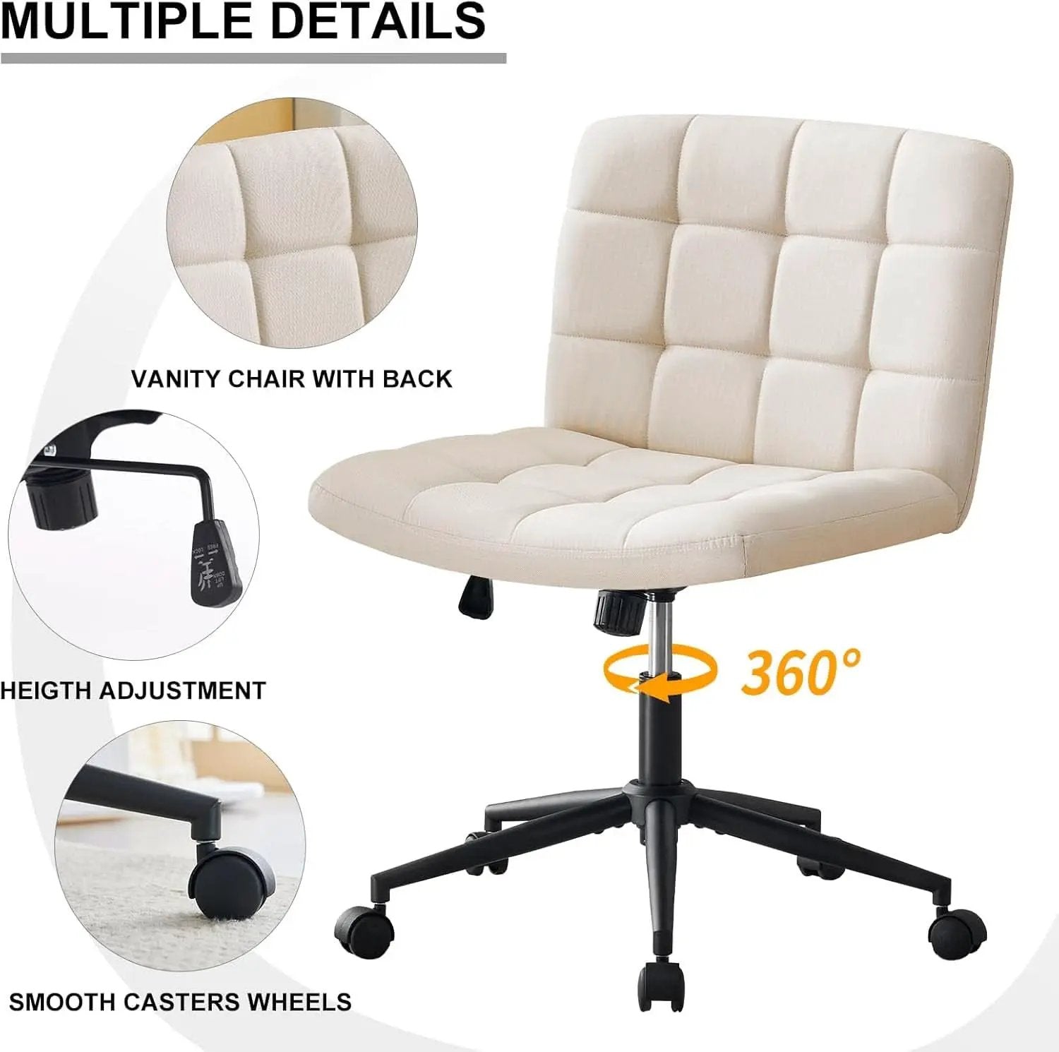 Height Adjustable Swivel Office Chair With Wheels Beige from PriceLows™