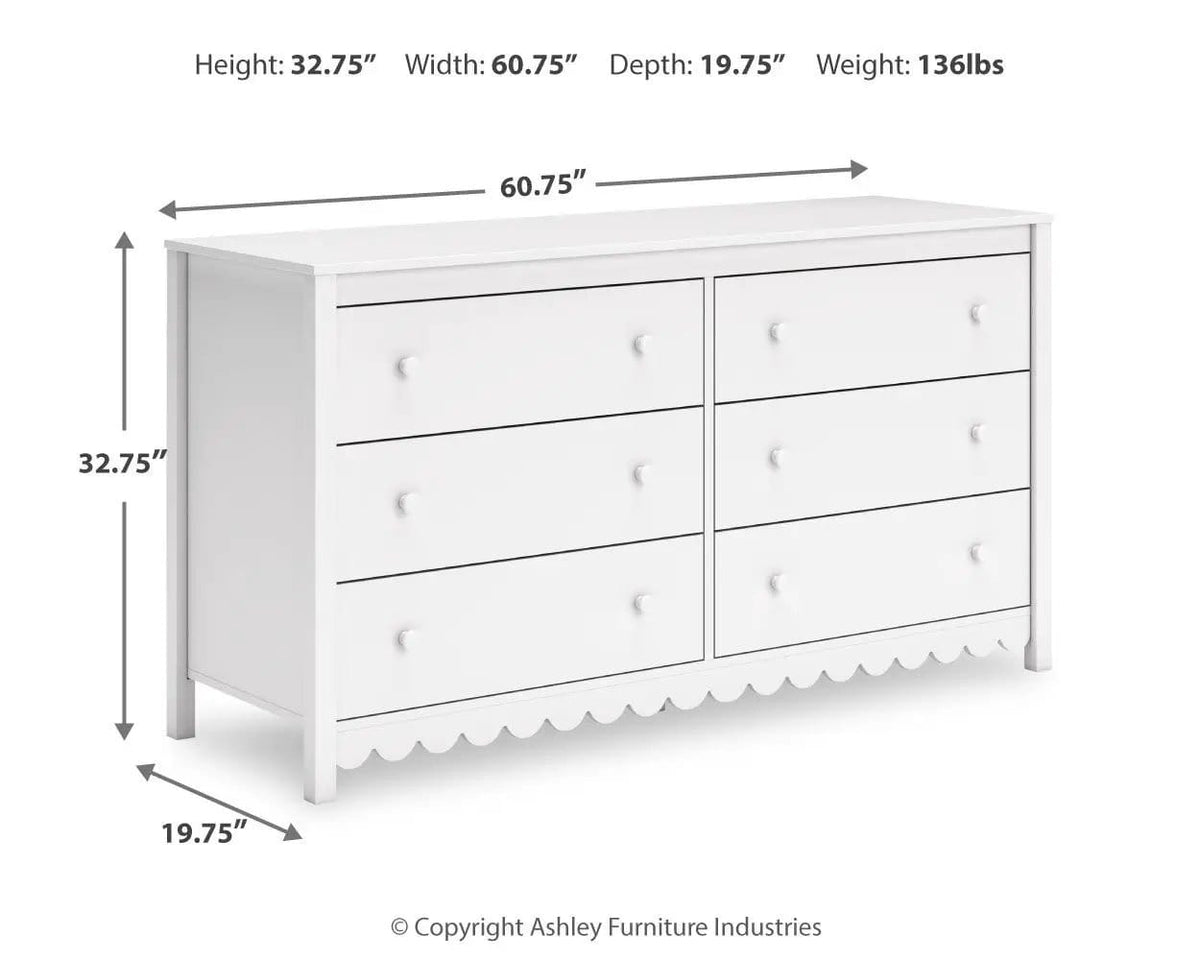 Hallityn Six Drawer Dresser | 60.75 x 19.84 x 32.72 in | Engineered Wood & Mdf | White
