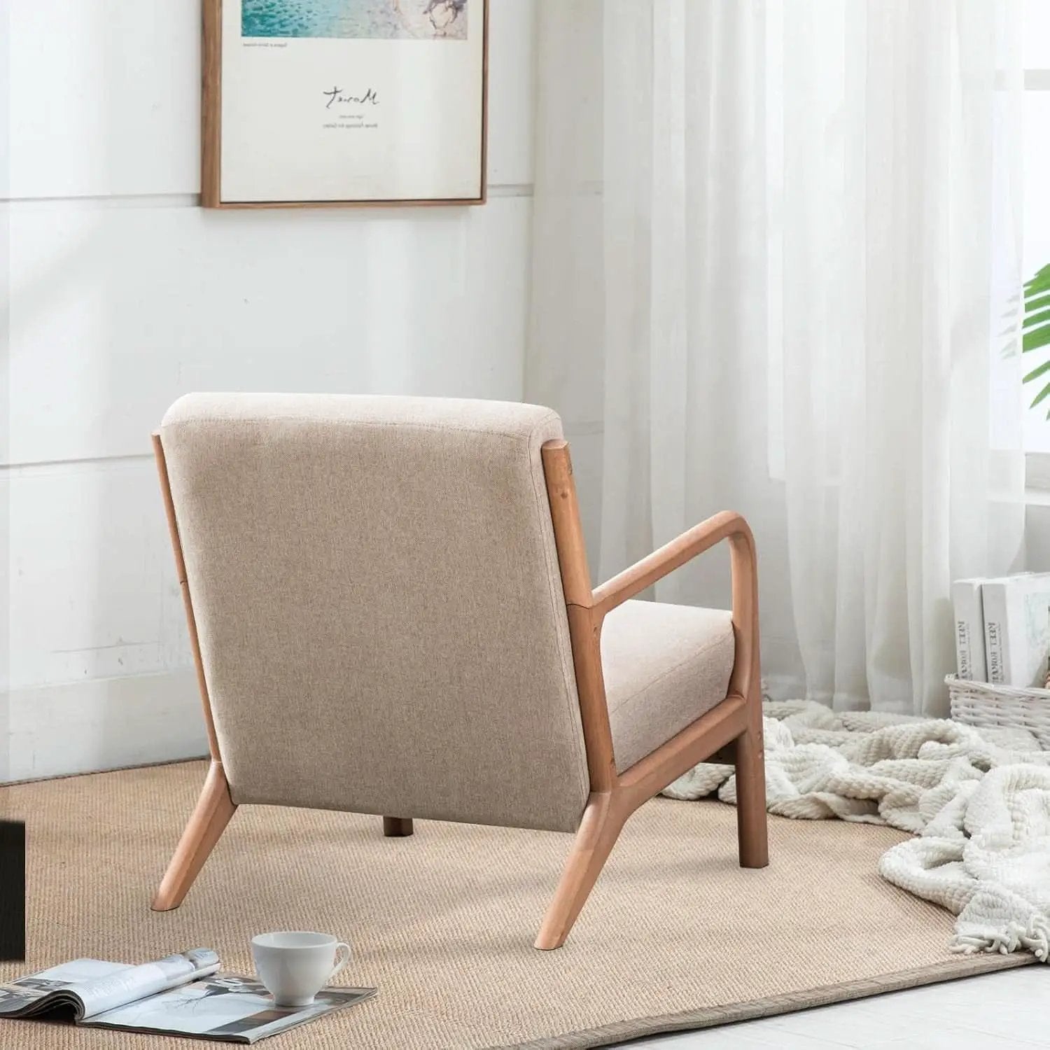 Beige Luxuriously Upholstered Mid Century Modern Chair from PriceLows™