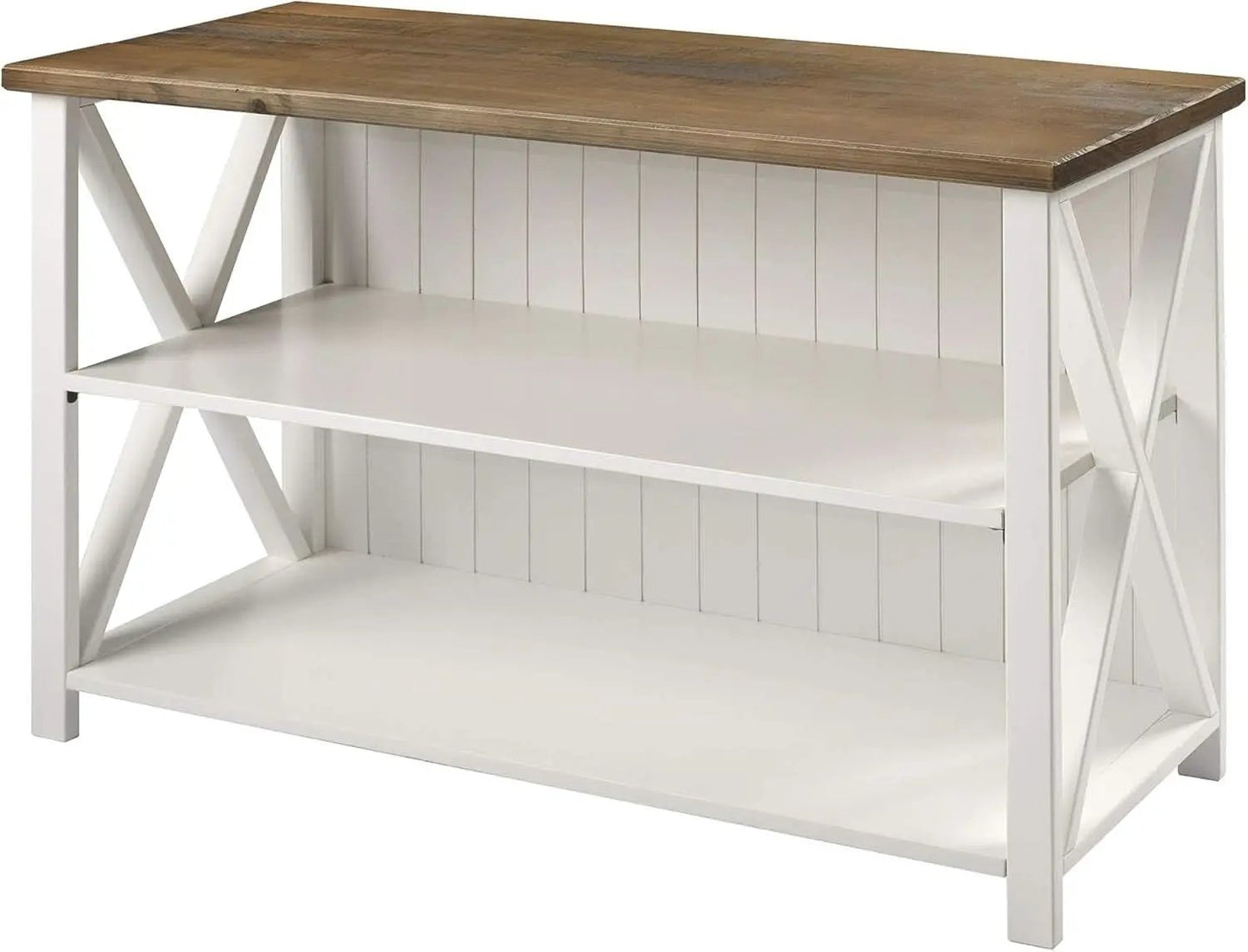 52 Inch White 2 Tier Modern Farmhouse Wood Bookcase Bookshelf for Home Office Storage Cabinet from PriceLows™