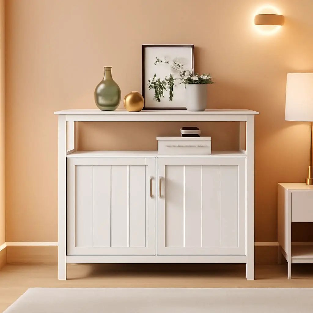 White Buffet Cabinet With 2 Doors And Adjustable Shelf from PriceLows™