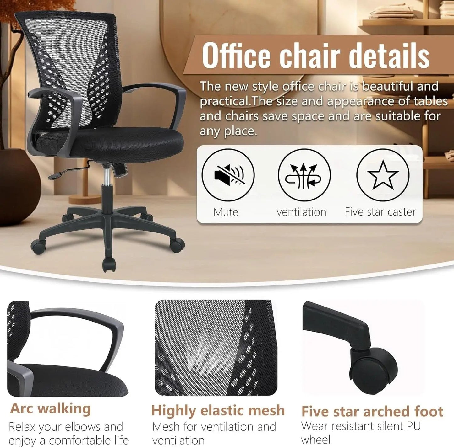 Ergonomic Mesh Office Chair With Adjustable Lumbar Black from PriceLows™