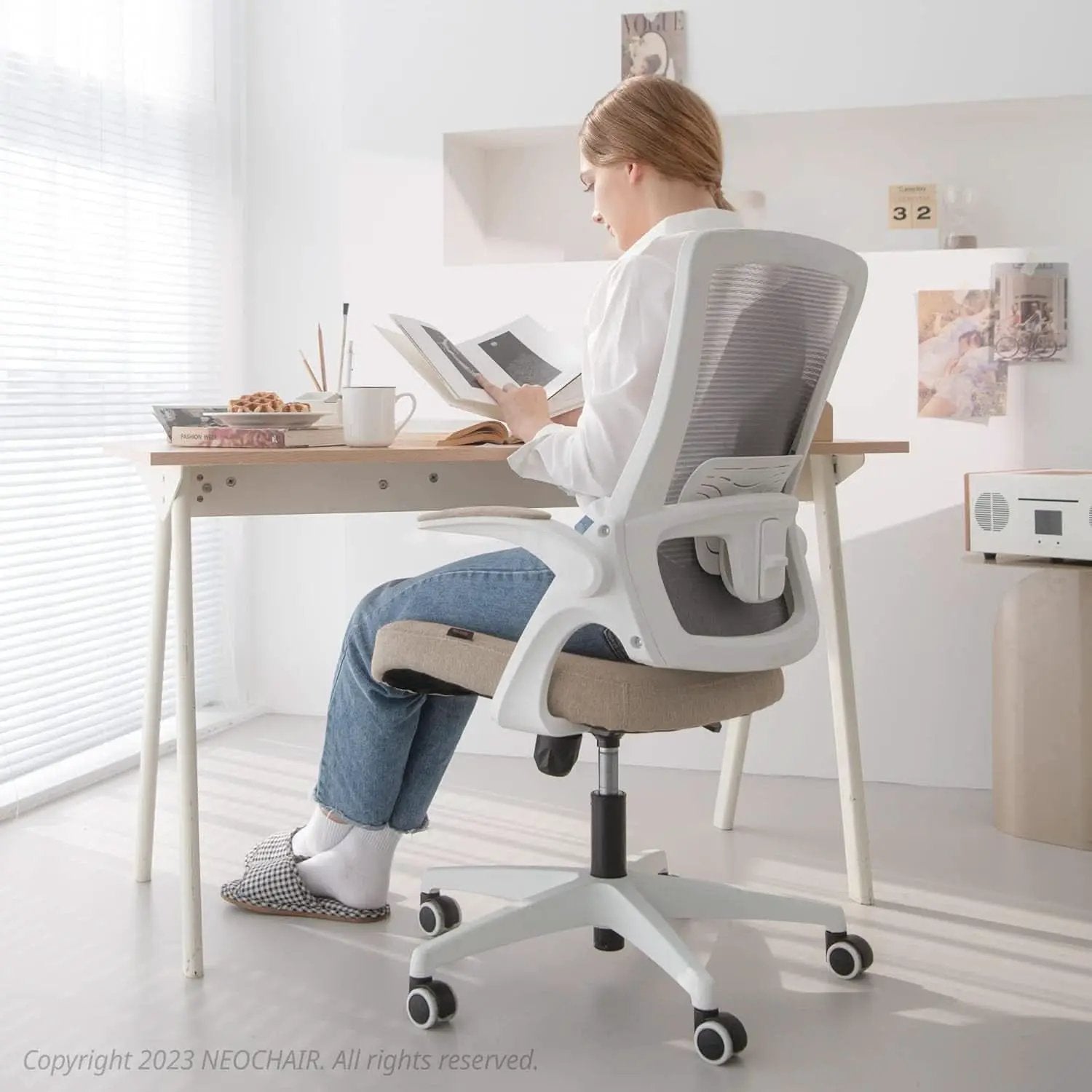 Beige High Back Mesh Office Chair With Adjustable Height And Ergonomic Design from PriceLows™