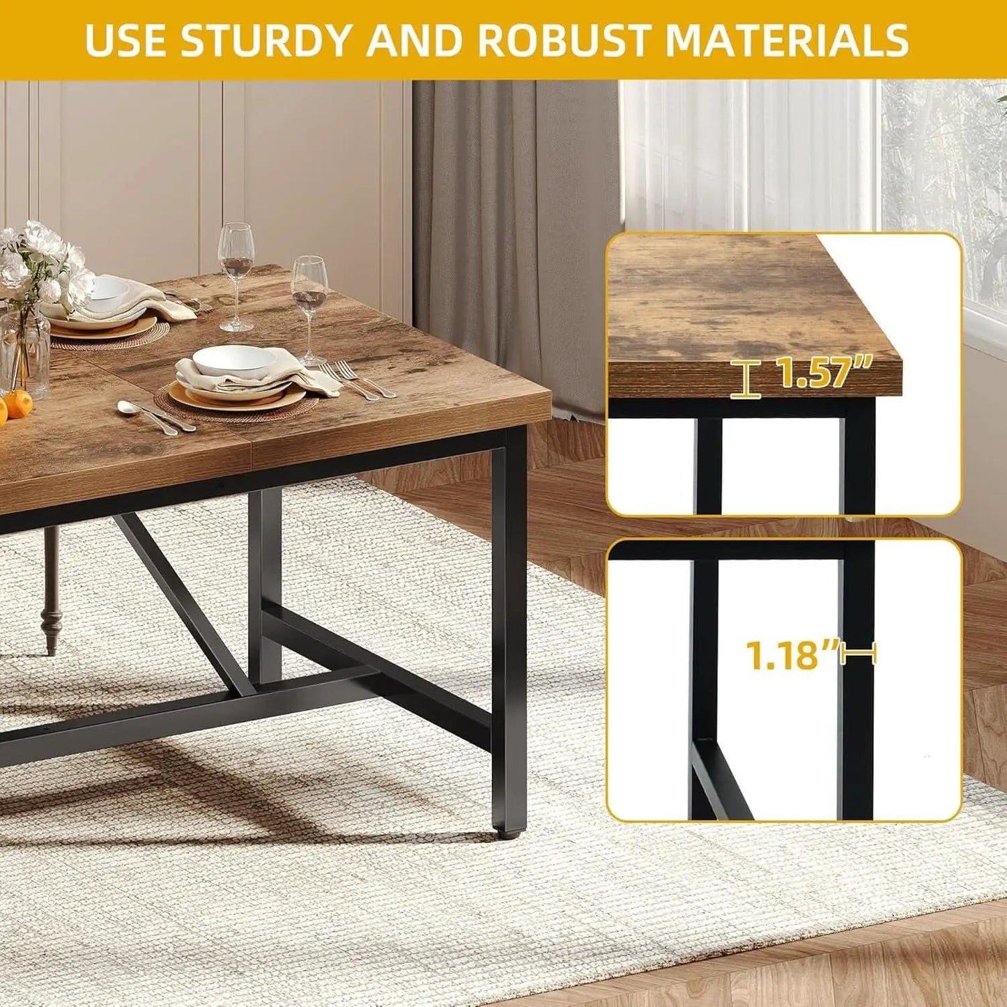 70.8 Inch Solid Wood Dining Table For 6 To 8 People from PriceLows™