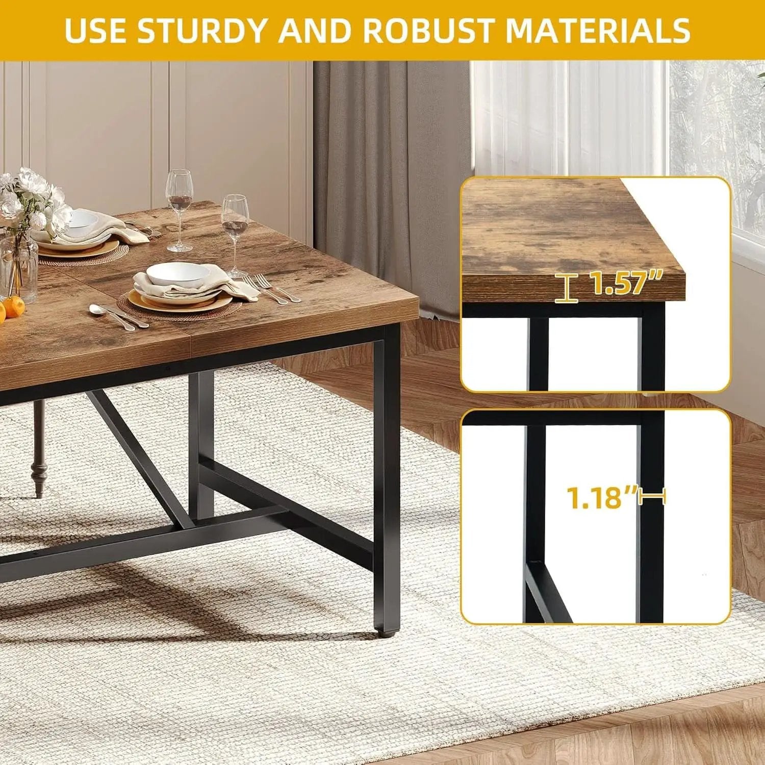 70.8 Inch Solid Wood Dining Table For 6 To 8 People from PriceLows™
