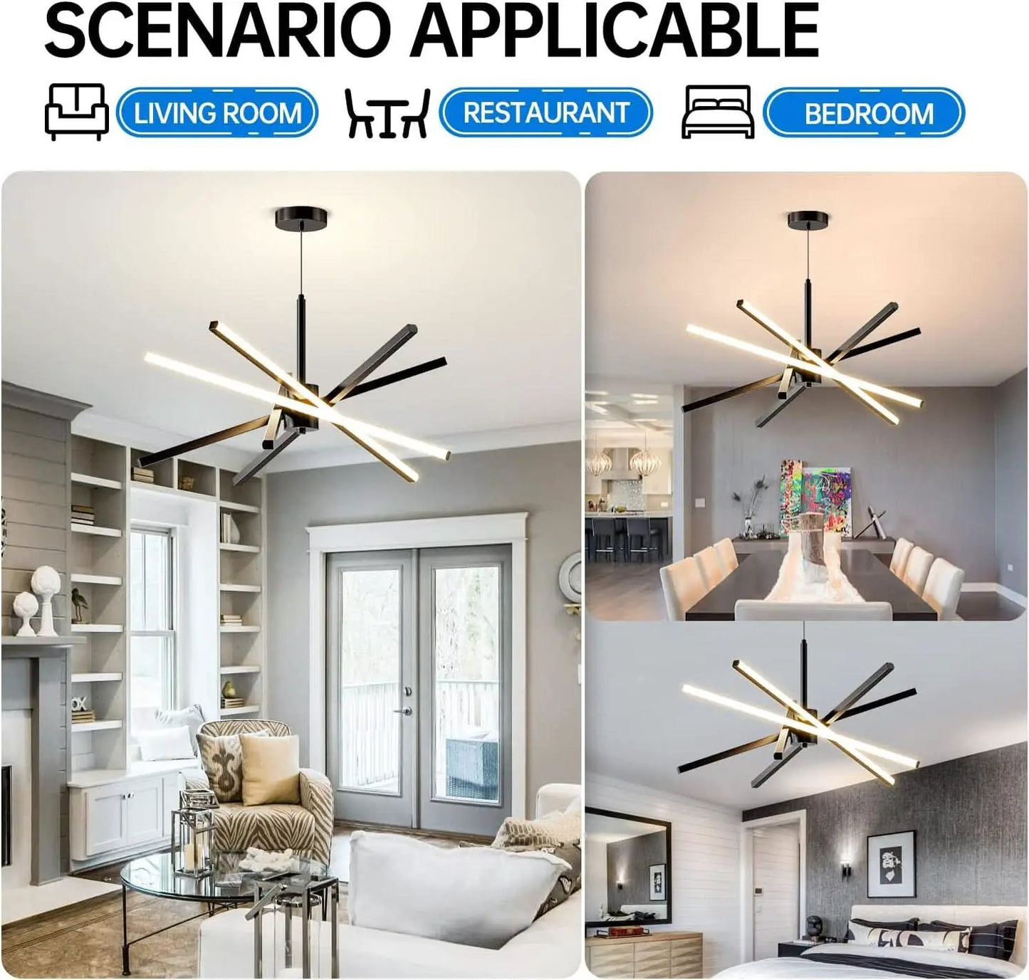 Black 31.5 Inch Modern Sputnik LED Chandelier Lighting from PriceLows™