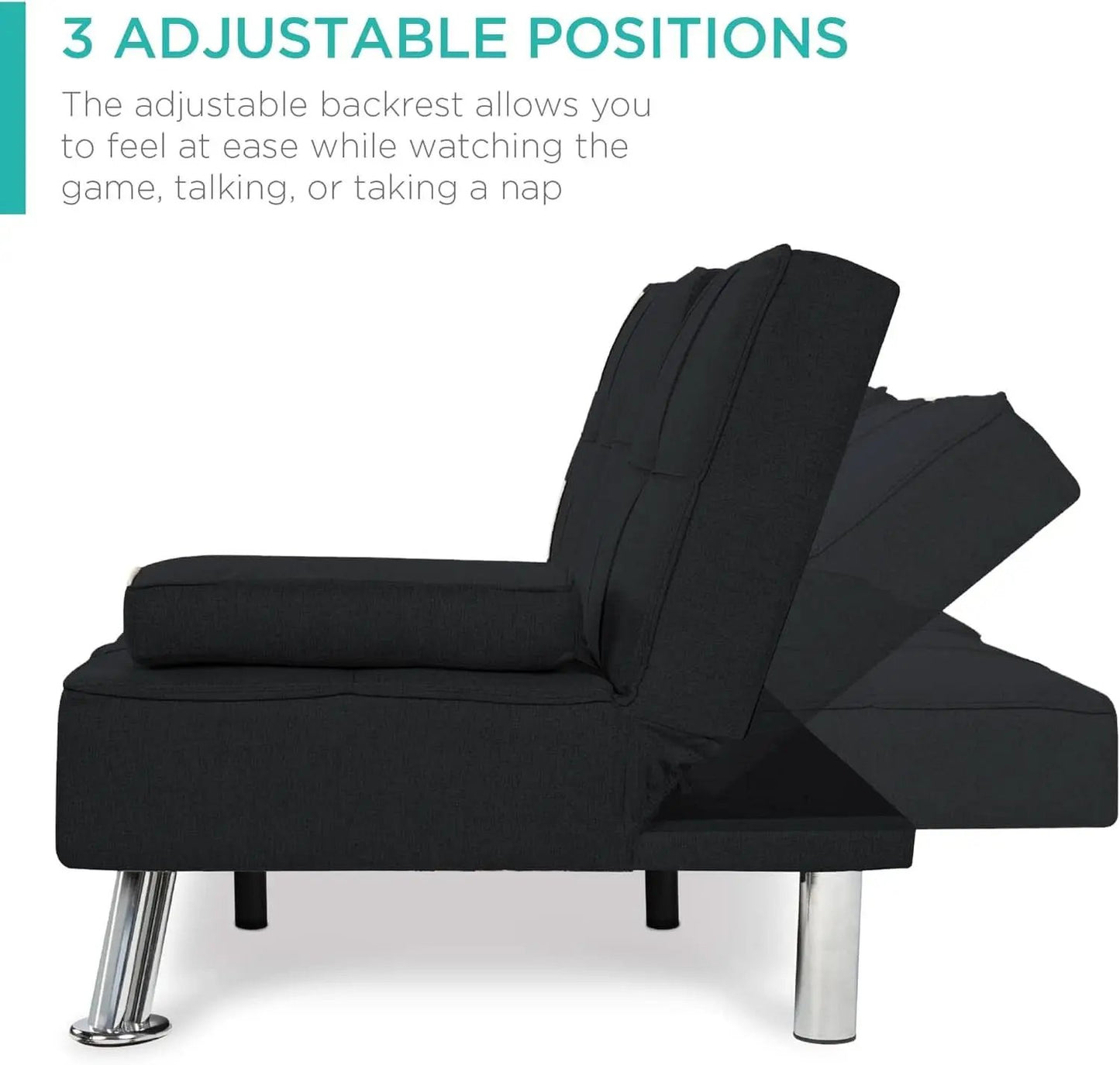 Black Linen Folding Futon Recliner With Cupholders from PriceLows™