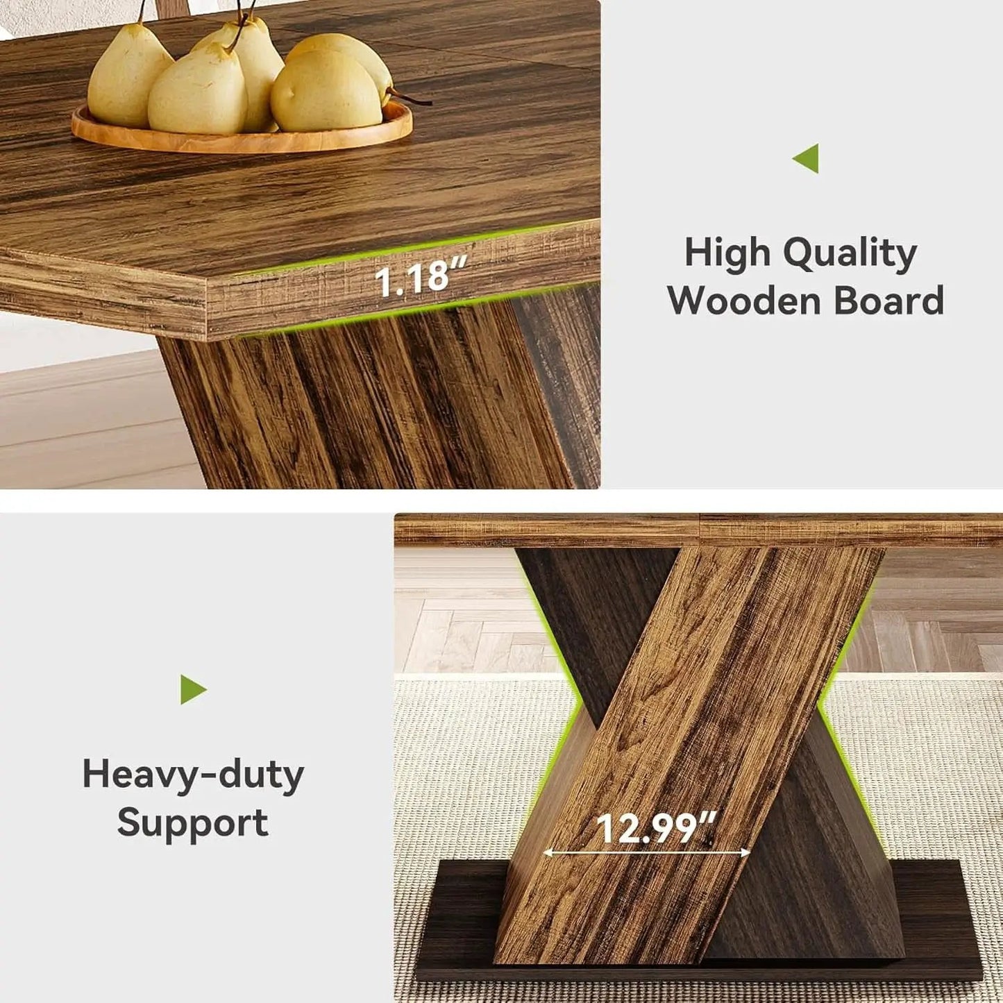 55 Inch Walnut Solid Industrial Dining Table Seats Six from PriceLows™