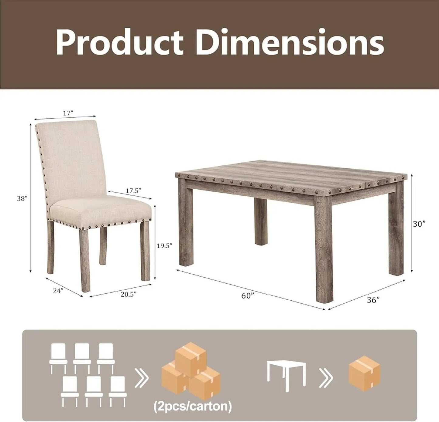 Rustic Dining Table Set Six NailheadAccents Chairs from PriceLows™