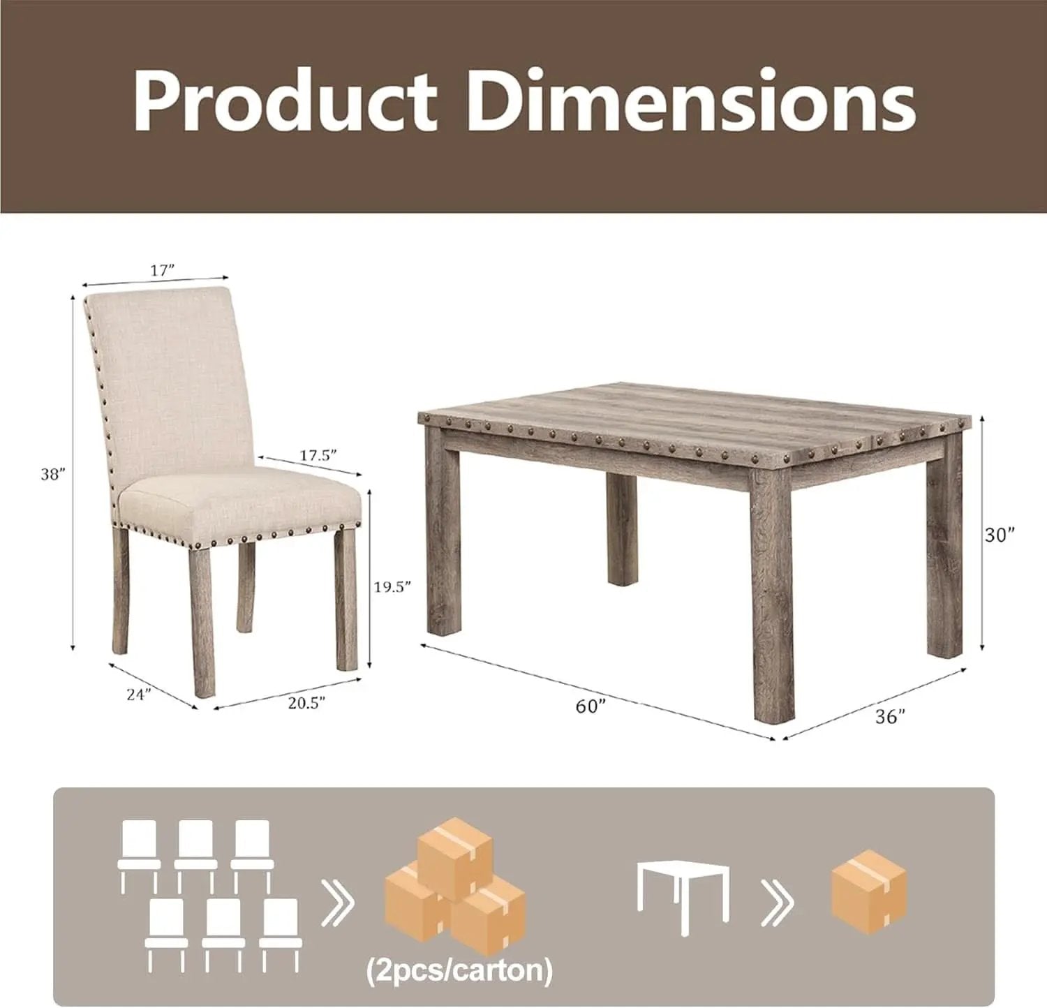 Rustic Dining Table Set Six NailheadAccents Chairs from PriceLows™