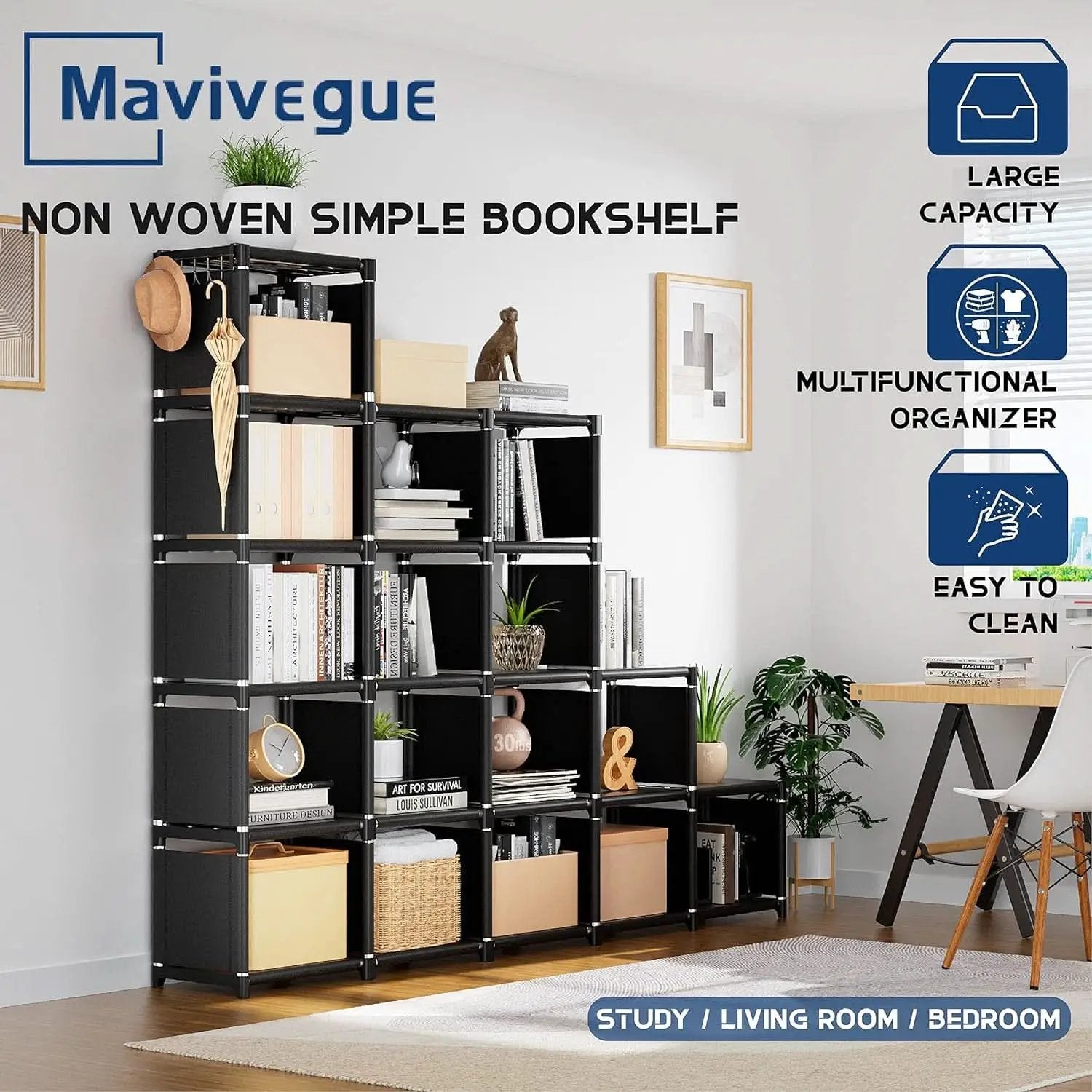 18 Cube Black Durable Bookcase With Storage Organizer from PriceLows™