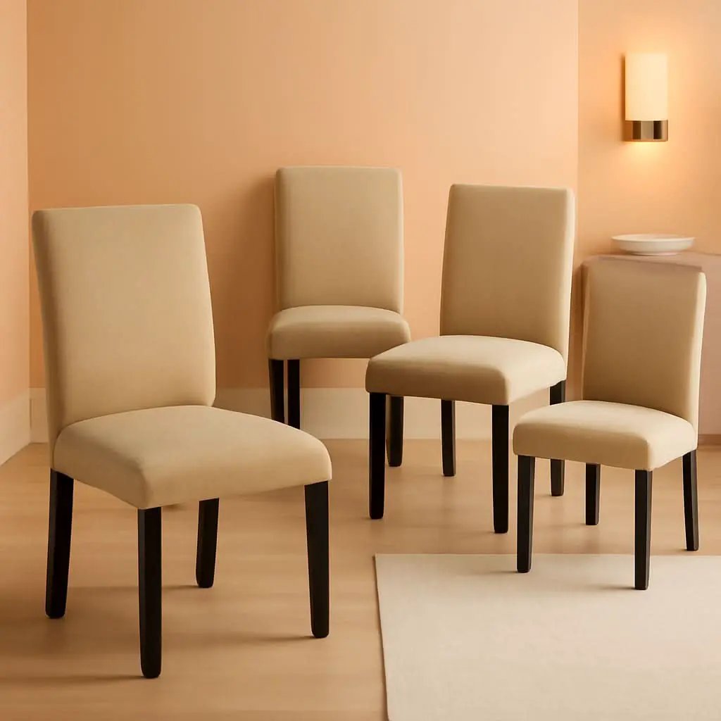 Khaki Upholstered Parson Dining Chair Set 4 Wood Legs from PriceLows™