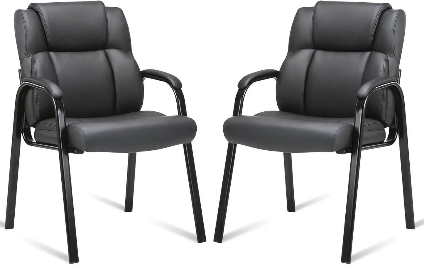 Black Leather Guest Chair 2 Pack With Padded Armrests from PriceLows™