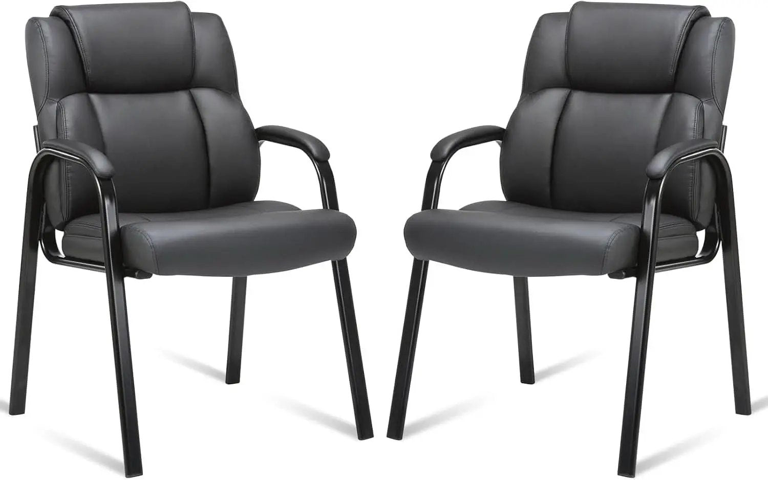 Black Leather Guest Chair 2 Pack With Padded Armrests from PriceLows™