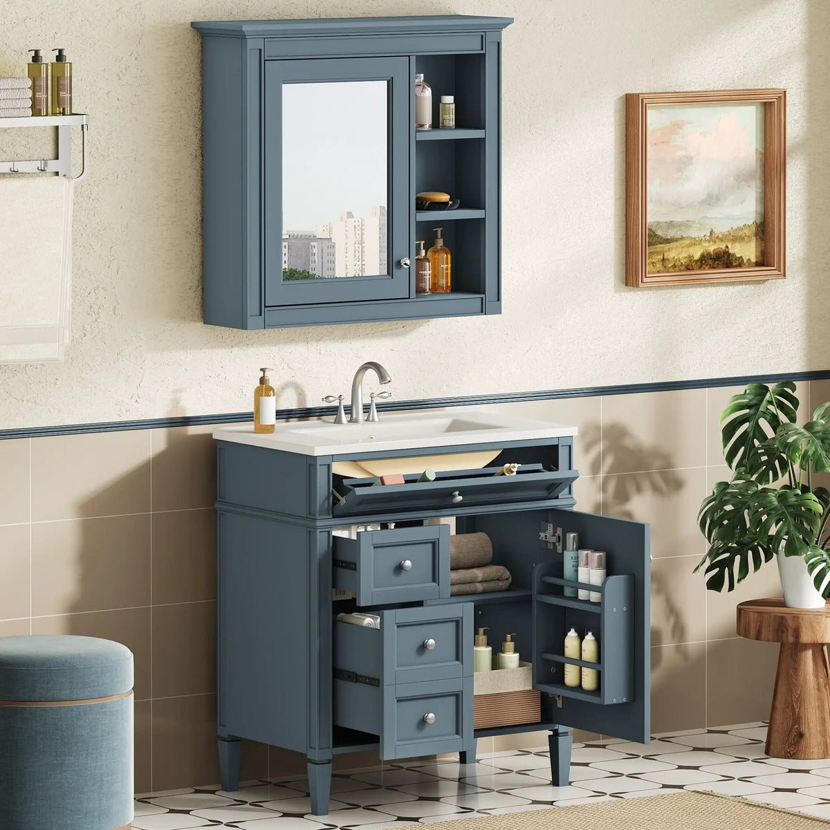 Bathroom Vanity With Medicine Cabinet | Royal Mirror Cabinet | Modern Storage | Unique Pattern Design