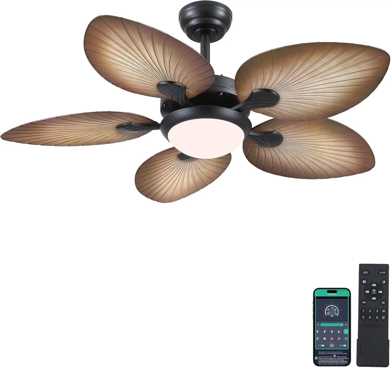 44 Inch Palm Leaf Ceiling Fan With LED Lighting Remote from PriceLows™