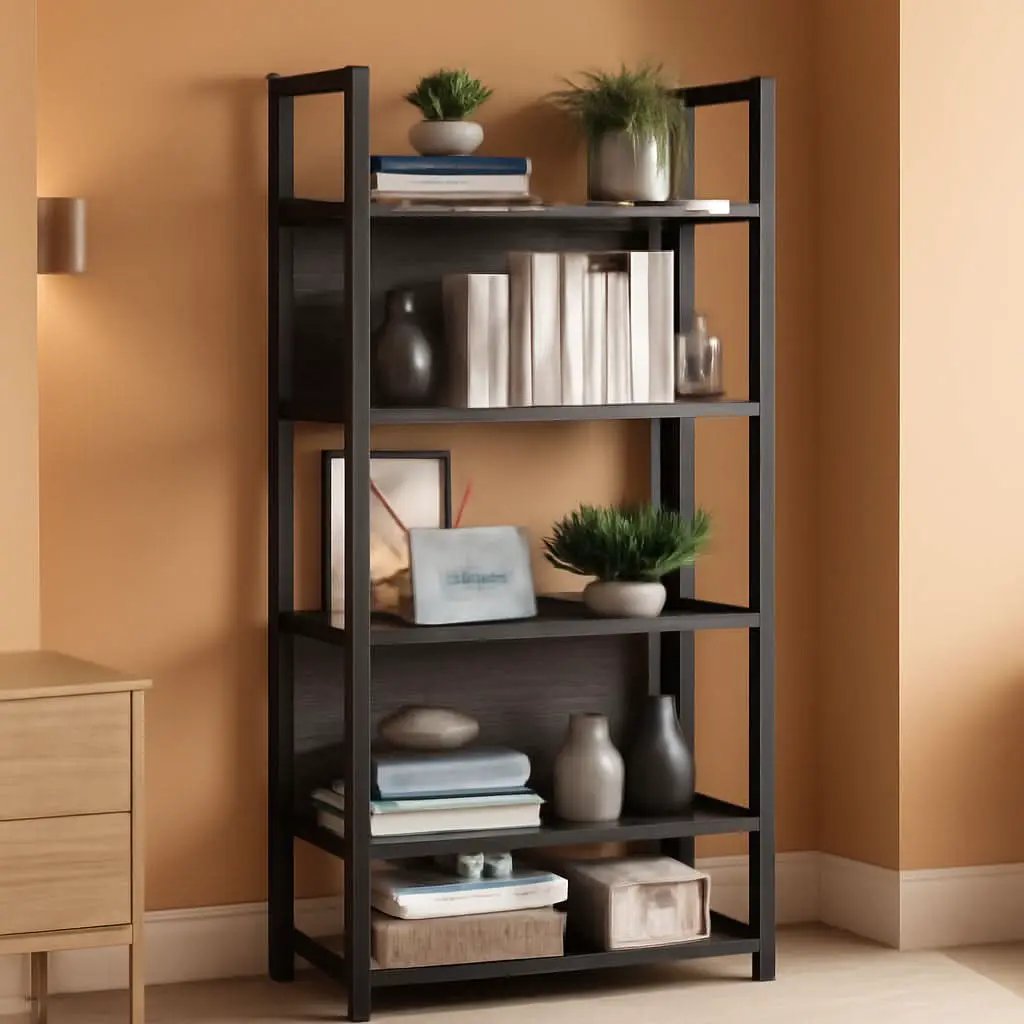 Five Tier Bookshelf With Steel Frame Charcoal Gray Black from PriceLows™