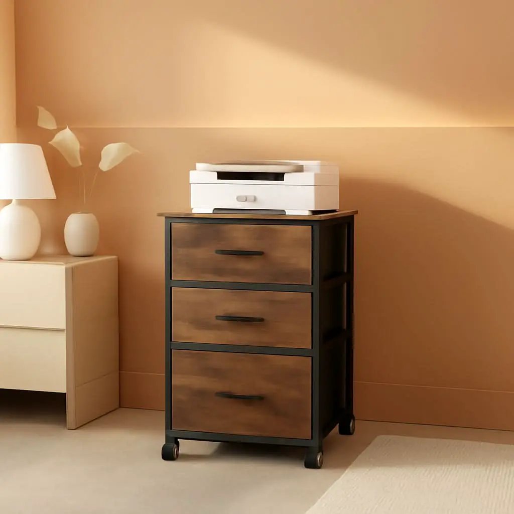 Rolling File Cabinet 3 Drawer In Rustic Brown Office Furniture from PriceLows™