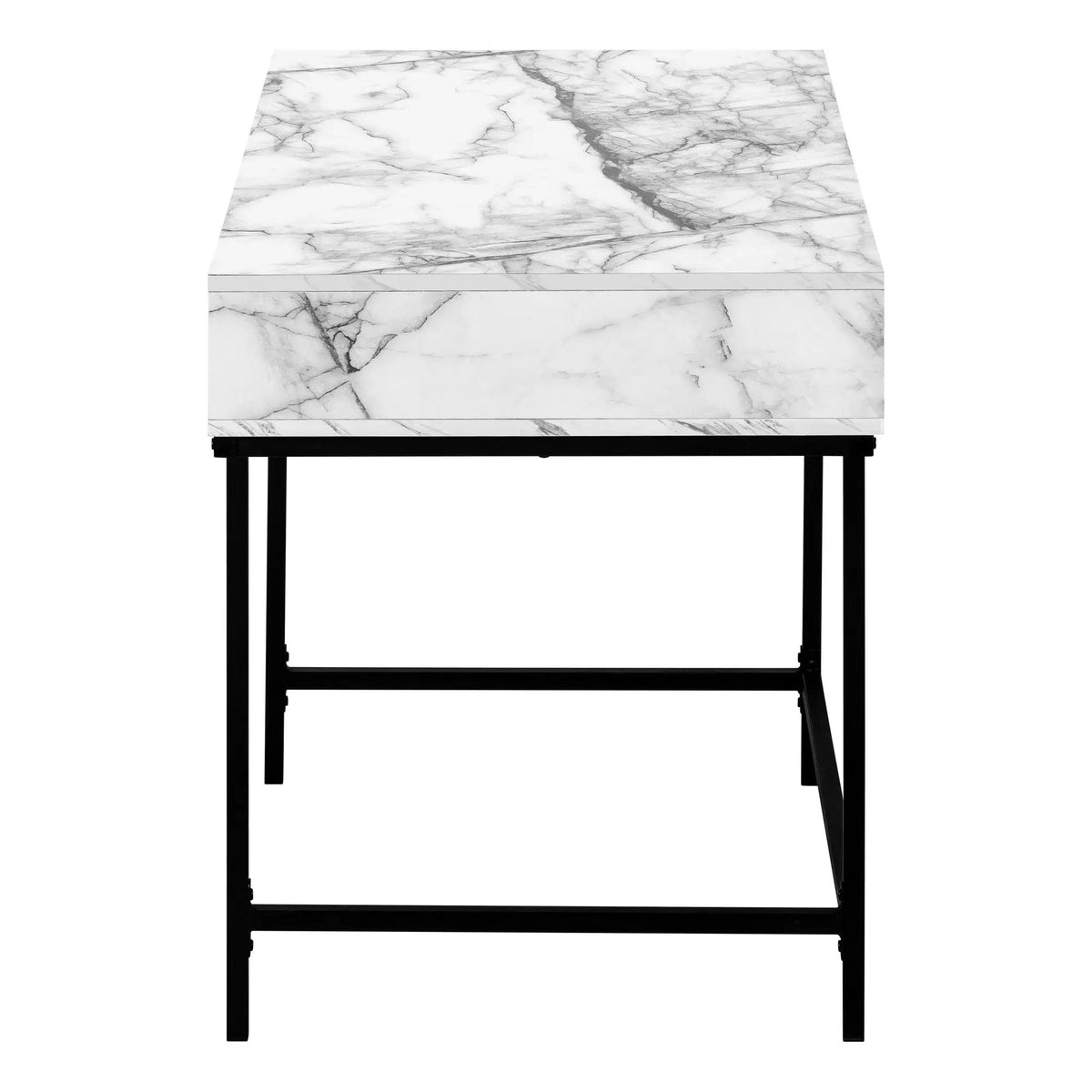 Stone-Look Computer Desk | Two Storage Drawers | Metal Base | 47.25 Inch Length