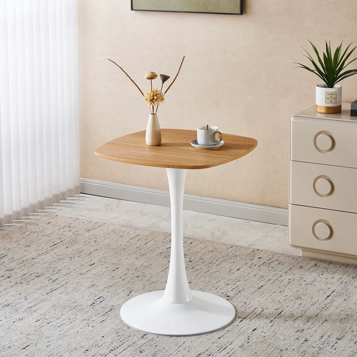 Modern Dining Table | 42 Inch Square | Pedestal Base | Contemporary Design