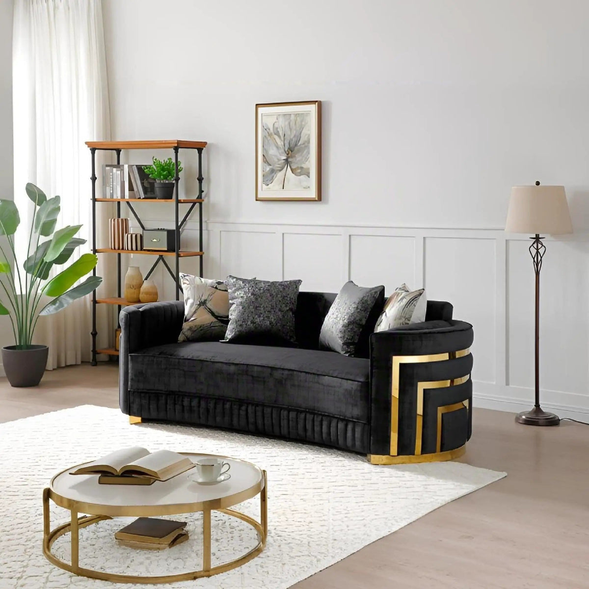 Soledad Sofa With Upholstery And Hued Accents | 91 x 38 x 33 in | Living Room Furniture | Black