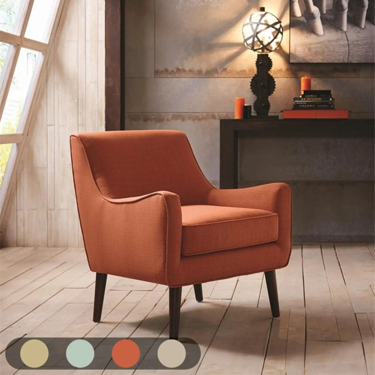 Upholstered Accent Chair | Burnt Orange | Mid-Century Design | Tight Back
